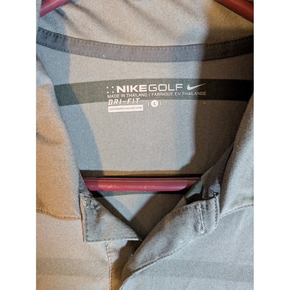 NIKE Shirt Men's Golf 1/4‎ Button  Dri-Fit Gray Striped Polo Golf Size L